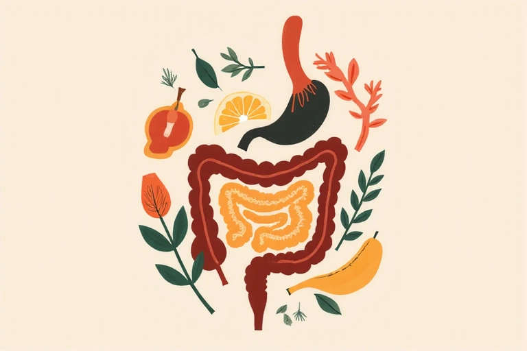 An abstract, stylized illustration of a healthy human gut or digestive system, representing good digestive health.