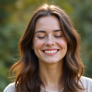 Client Emily R. looking calm and happy